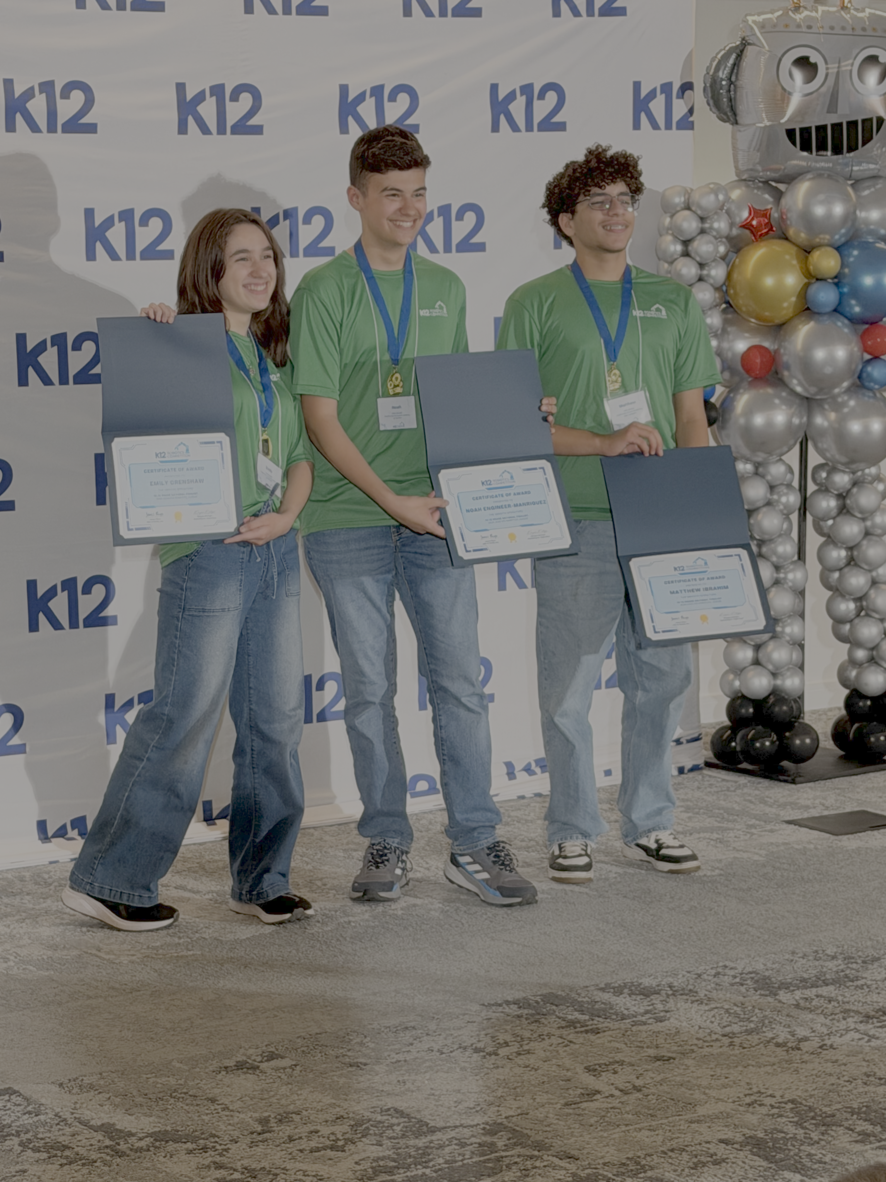 The Smooth Operators with their certificates and medals at the K12 Robotics League National Championship.