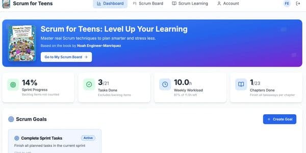 Progress tracking screenshot from the Scrum for Teens app